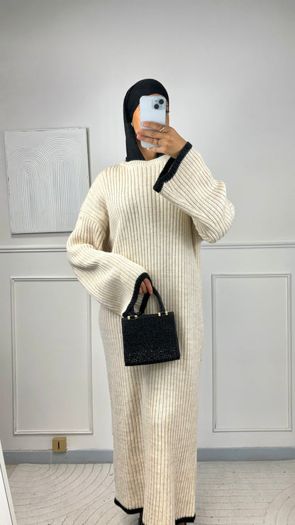 Robe à bandes beige