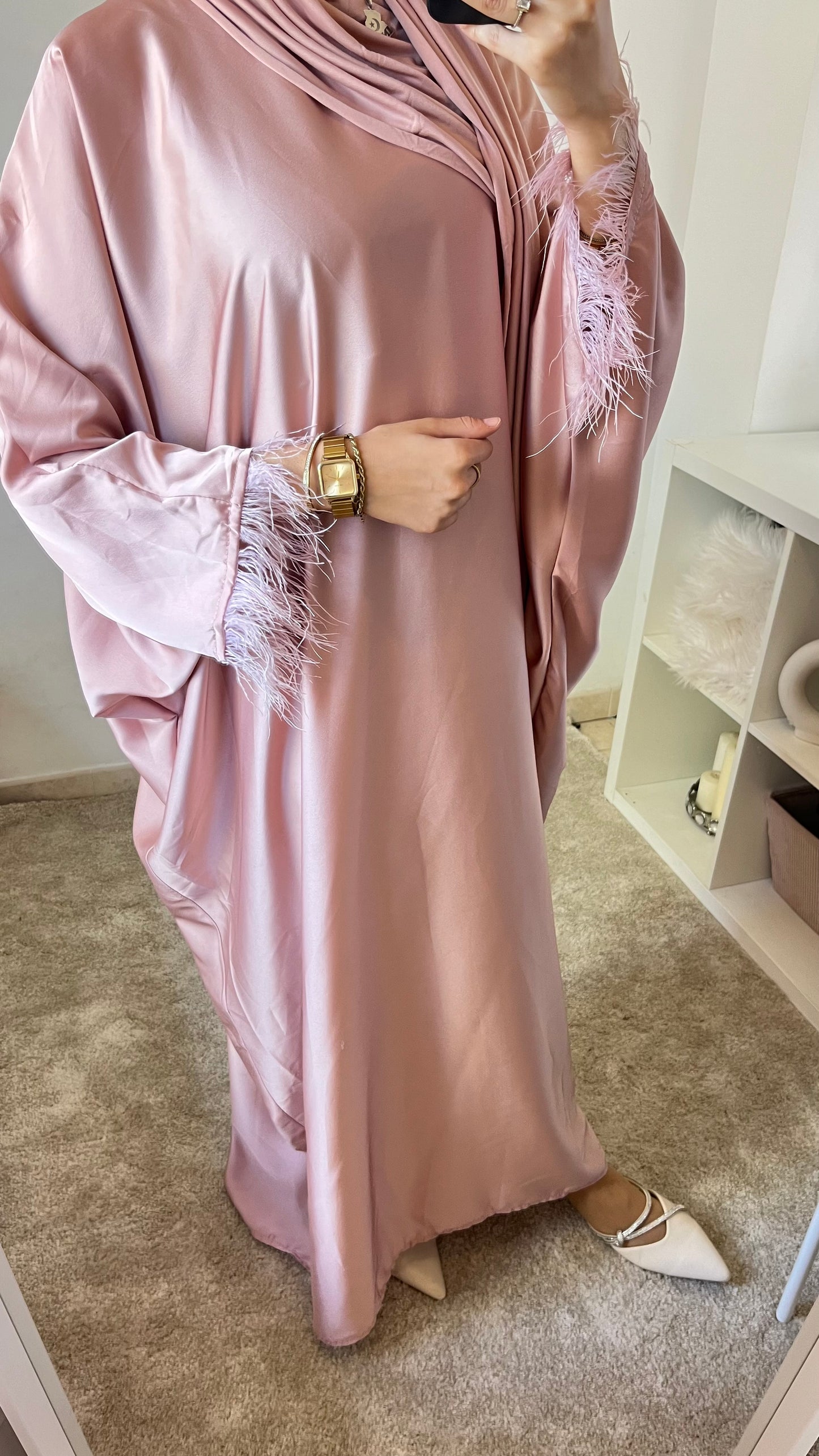 Abaya satin plume